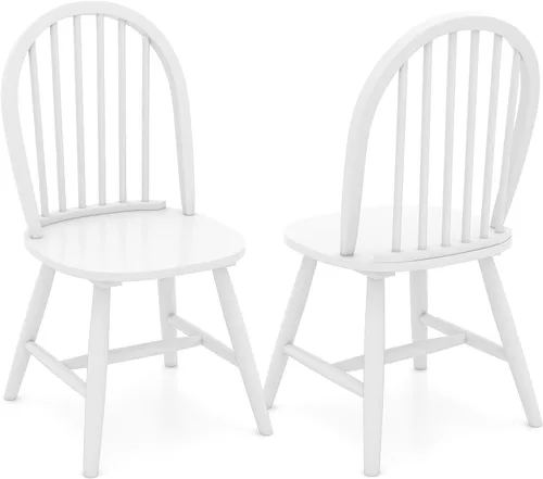 Miniatura 10 de Juego de 2 sillas de comedor de roble de 18 pulgadas, sillas Windsor de madera con respaldo de husillo para isla de cocina de campo