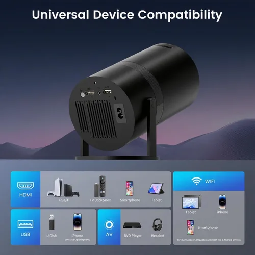 Miniatura 9 de Mini proyector portátil con WiFi y Bluetooth, compatible con proyector de películas 1080P HD, corrección trapezoidal automática, rotación de 180°