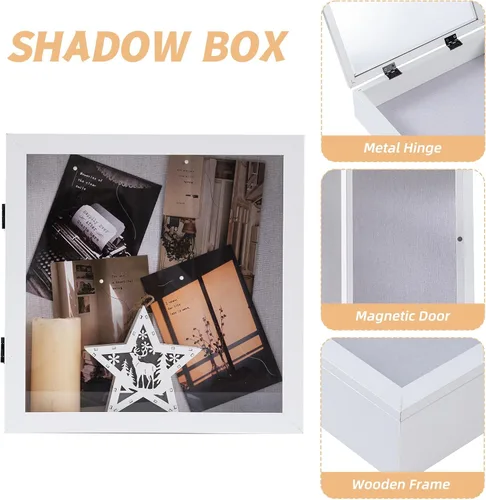 Miniatura 4 de Muzilife Marco de fotos Shadow Box de 11 x 11 pulgadas, 2.16 pulgadas, vitrina cuadrada de madera profunda y vidrio, lista para colgar, caja