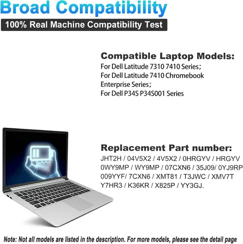 Miniatura 5 de Batería para portátil Dell Latitude 7310 7410 Latitude 7410 Chromebook Enterprise Series P34S P34S001 4V5X2 Y7HR3 35J09 HRGYV WY9MP XMV7T 009YYF