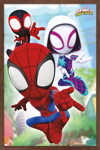 Miniatura 7 de Trends International Marvel Spidey and His Amazing Friends - Póster de pared Webs, 14.72 x 22.37 pulgadas, versión enmarcada de madera de granero