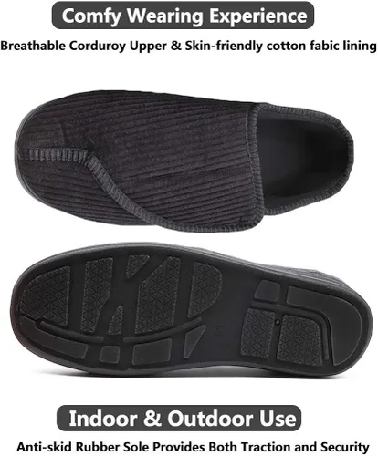 Miniatura 3 de Pantuflas diabéticas para hombre, extra anchas, espuma viscoelástica, cómodas, con cierre ajustable para pies hinchados, edema, artritis, ancianos