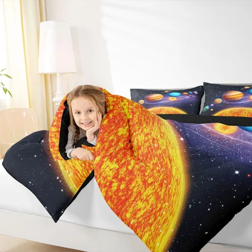 Miniatura 5 de Erosebridal Universe Galaxy - Juego de edredón para niñas y niños, juego de ropa de cama de galaxia para adolescentes, planeta, tierra, estrellas