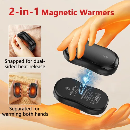Miniatura 2 de Paquete de 2 calentadores de manos recargables eléctricos portátiles 2 en 1 FANDLISS calentador de bolsillo eléctrico portátil con 12 horas y 3