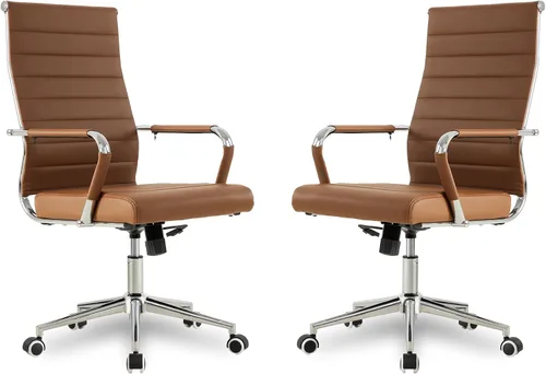 Miniatura 35 de Okeysen Office Desk Chair, Ergonomic Leather Modern Conference Room Chairs, Executive Ribbed Height Adjustable Swivel Rolling Chair for Home Office