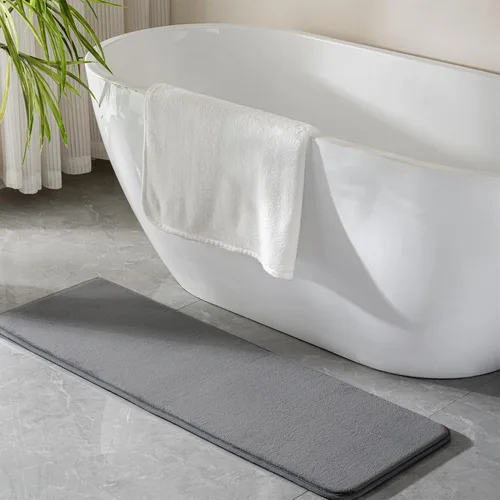 Miniatura 10 de Alfombra de baño de espuma viscoelástica negra, alfombra de baño larga y estrecha, alfombra de baño de microfibra antideslizante, suave, absorbente