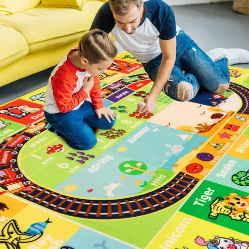 Miniatura 5 de Alfombra de ABC para niños para sala de juegos 59"×39.4" Alfombra de juego para bebés, alfombra de alfabeto, alfombra de animales, números, formas