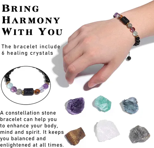 Miniatura 2 de GolbalJew Juego de regalo de cristales de Piscis, signos del zodíaco, piedras de nacimiento de cristales curativos con caja de horóscopo, pulsera
