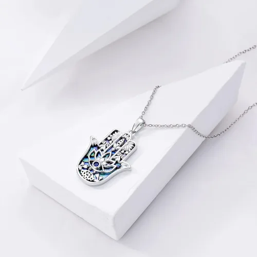 Miniatura 6 de PROESS Collar de plata de ley Hamsa Fátima collar de elefante, colgante de ojo azul, joyería para hombres, mujeres, niñas y niños