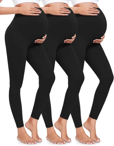 yeuG Paquete de 3 leggings de maternidad para mujer, sobre el vientre, pantalones de yoga para embarazo, ropa deportiva, leggings de entrenamiento