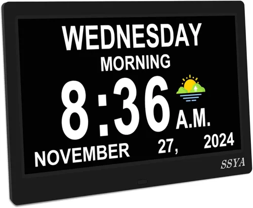 SSYA Reloj de demencia para personas mayores, reloj digital con fecha y día de la semana, DST automático, reloj despertador con calendario grande no
