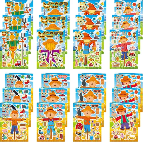 Miniatura 25 de 24 hojas de calcomanías de abeja para hacer una cara, lindos juegos de fiesta de animales, calcomanías para mezclar y combinar, haz tus propias vaca