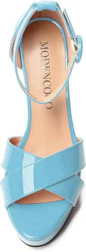 Miniatura 129 de MODENCOCO Sandalias de boda con correa de tobillo sexy para mujer, con plataforma y puntera abierta, tacón de aguja y tacón alto, zapatos de vestir