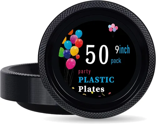 Miniatura 40 de WELLIFE Platos de plástico rojos de 7 pulgadas, 50 platos desechables para fiesta, día de la madre, plato pequeño de postre para cena, pasteles