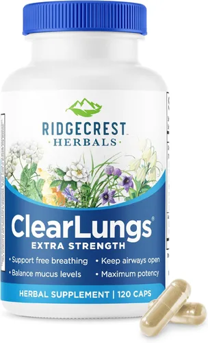 Miniatura 9 de RidgeCrest Herbals ClearLungs Extra Strength, suplemento de salud diaria, fórmula natural de bienestar pulmonar y nasal para apoyo bronquial