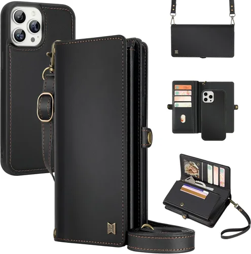 Funda tipo cartera compatible con iPhone 12 Pro Max, multifunción, desmontable, 2 en 1, magnética, cartera para iPhone 12 Pro Max, con correa