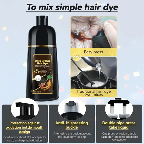 Miniatura 6 de YOURTONE Champú de tinte para cabello castaño oscuro 3 EN 1, champú de color para cabello gris con cobertura para mujeres y hombres, fórmula herbal