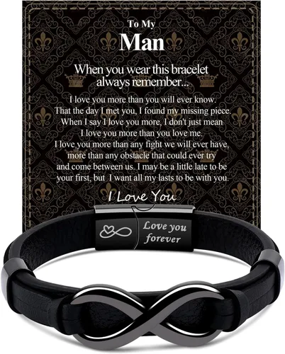 Miniatura 9 de VGWON Pulsera de Nudo Infinito para Hombres, Regalo de Navidad para Él Para Mi Hombre/Hijo/Papá Pulsera de Cuero Te Amo Pulsera para Hombres Regalo