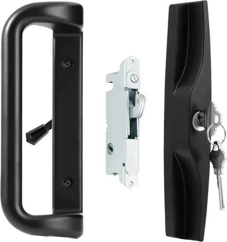 House Guard Juego de manijas de puerta corredera blanca para patio con cilindro de llave, espacio entre agujeros de tornillo de 3-15/16 pulgadas,