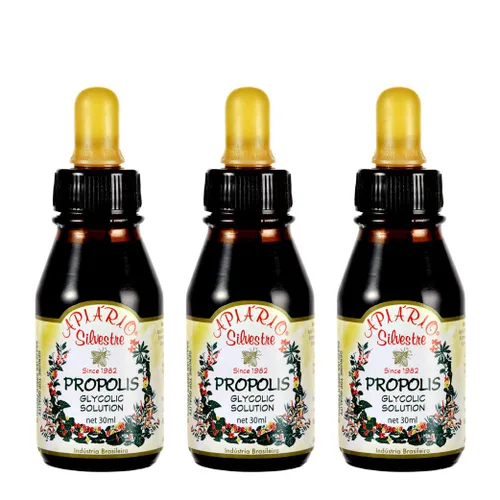 Apiário Silvestre - Gotas líquidas de propóleo verde brasileño, 3 botellas, extracto glicólico concentrado sin alcohol, propóleos de abeja de clase