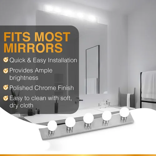 Miniatura 7 de Lighting Five Light Vanity Strip - Lámpara de espejo estilo Hollywood con placas cromadas, accesorios de grado de salón para dormitorio, baño