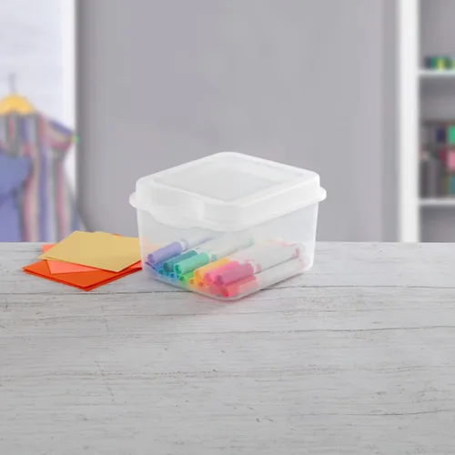 Miniatura 4 de Sterilite FlipTop, contenedor de almacenamiento pequeño apilable con tapa con bisagras, contenedor de plástico para organizar el escritorio