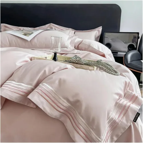 Miniatura 10 de ADovz Juego de ropa de cama de algodón de fibra larga, tamaño Queen, King, color sólido, funda de edredón plana/ajustable, sábana de almohada