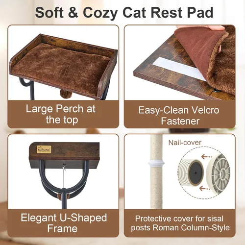 Miniatura 6 de FourFurPets Árbol para gatos grandes, torre moderna para gatos con poste rascador, torre de madera para gatos de 74 pulgadas para múltiples gatos
