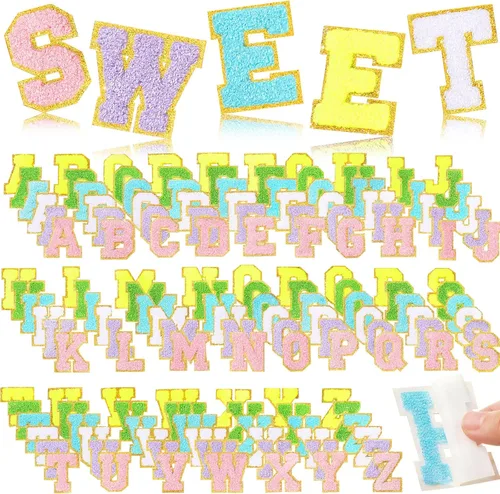 Miniatura 12 de 156 Pcs Glitter Self Adhesive Letters Chenille Clothing Patches Embroidered Repair Fuzzy Patches Alphabet Gold Trimmed Preppy Clothing Badges Sewing