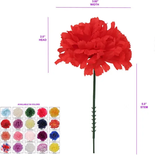 Miniatura 4 de Larksilk Púas de Clavel de Seda Roja de Tacto Real - 100 Unidades a Granel de Flores Artificiales para Bodas, Decoración DIY - Cabezas de 3.5", Rojo