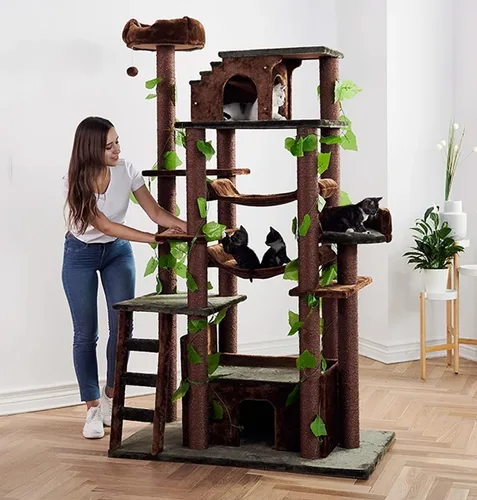 Miniatura 7 de CozyCatFurniture Árbol de gato resistente para gatos grandes con dos hamacas, condominio enorme y cama XXL en la parte superior