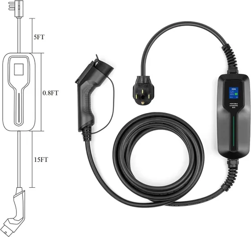 Miniatura 6 de Cargador EV de 32 amperios nivel 2, (NEMA 14-50, 32A/20ft, 7.68KW) Estación de carga portátil de vehículos eléctricos para vehículos eléctricos e