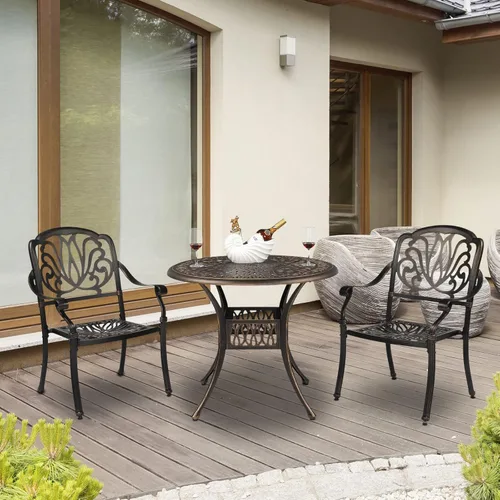 Miniatura 2 de VINGLI Juego de 2 sillas de patio de aluminio fundido para todo tipo de clima, sillas de comedor al aire libre, sillones de metal para piscina