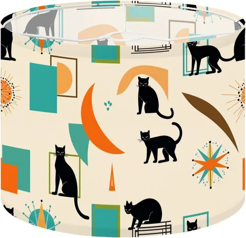 Miniatura 9 de Drum Lampshade Mid Century Black Cat Starry Lights Retro Style Medium Lamp Shade Replacement Linen Fabric Lampshades for Bedside Table Lamp Floor