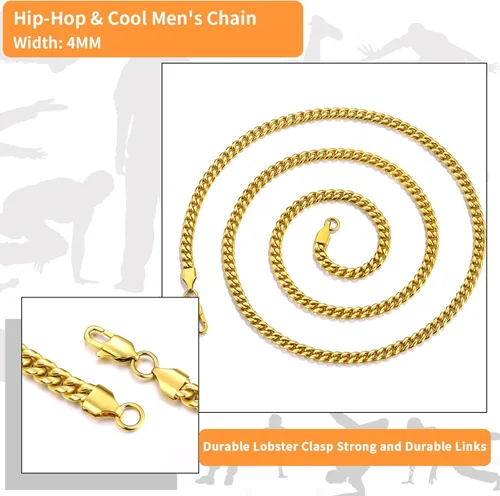 Miniatura 5 de Momlovu Silver Chain Gold Chain for Men Boys, 18K Gold Plated Men's Necklaces Chain Cuban Link Chain for Men 4mm6mm 1820222426inch