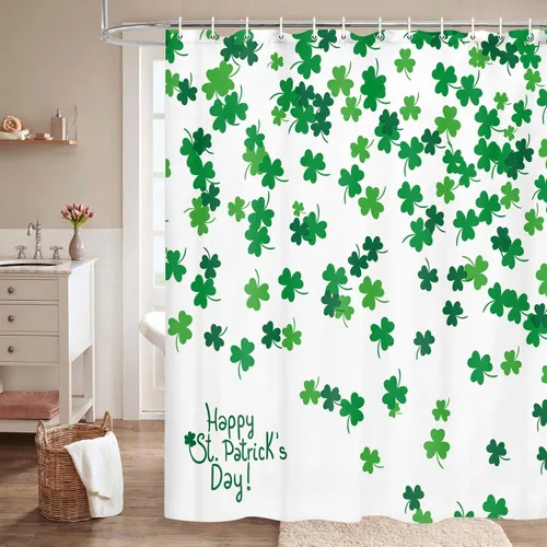 Miniatura 4 de JAWO Cortina de ducha de trébol del día de San Patricio, juego de cortina de ducha con ganchos de ducha, 36 x 72 pulgadas
