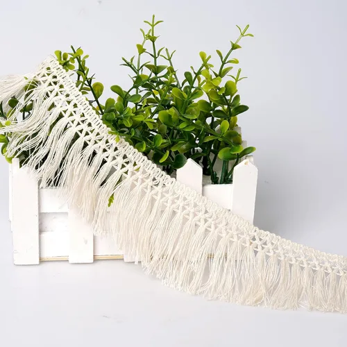 Miniatura 3 de Borla de algodón de 10 yardas x 2.4 in de ancho, ribete de flecos de fibra de encaje, para accesorios de ropa, lámpara de costura para manualidades