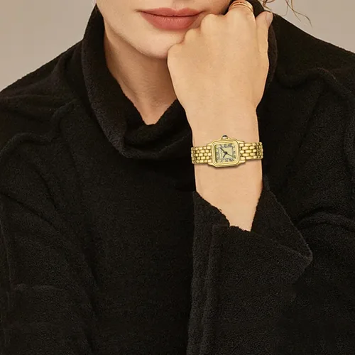Miniatura 6 de CHEETAH - Relojes de oro para mujer con pulsera vintage pequeña, caja rectangular y esfera romana