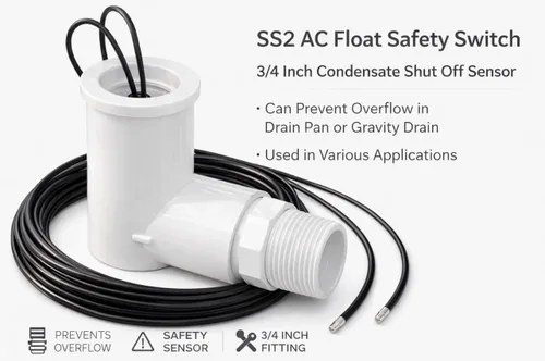 Miniatura 4 de Interruptor de flotador de CA SS2 Interruptor de seguridad de flotador de CA HVAC El sensor de apagado de condensado de 3/4 pulgadas puede evitar