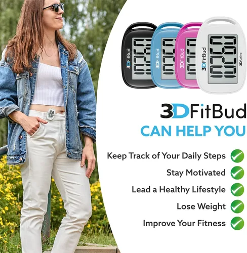 Miniatura 4 de 3DFitBud Simple Contador de Pasos - Podómetro 3D para caminar de 3DActive con clip, cordón, rastreador de pasos preciso, pantalla grande, fácil