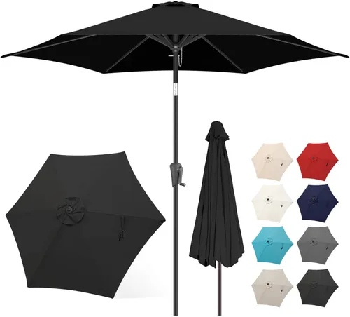 Miniatura 13 de FLAME&SHADE Sombrilla de Patio de 9 pies - Sombrilla para Exteriores de 2 Niveles con Botón de Inclinación y Manivela para Protección UV, Sombrilla