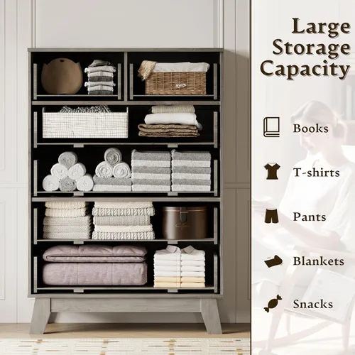 Miniatura 4 de BORNOON Cómoda alta de 46" para dormitorio, cómoda de 6 cajones acanalados, cómoda moderna de madera con almacenamiento profundo, correderas