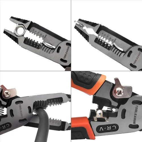 Miniatura 3 de TOOLEAGUE Herramienta pelacables 9 en 1, cortadores de cables, alicates de punta de aguja multifuncionales C-RV para pelar cables eléctricos, corte
