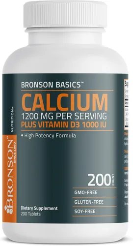Miniatura 7 de Bronson Calcio 1200 mg por porción más vitamina D3 1000 UI fórmula de alta potencia, sin OMG, 120 tabletas