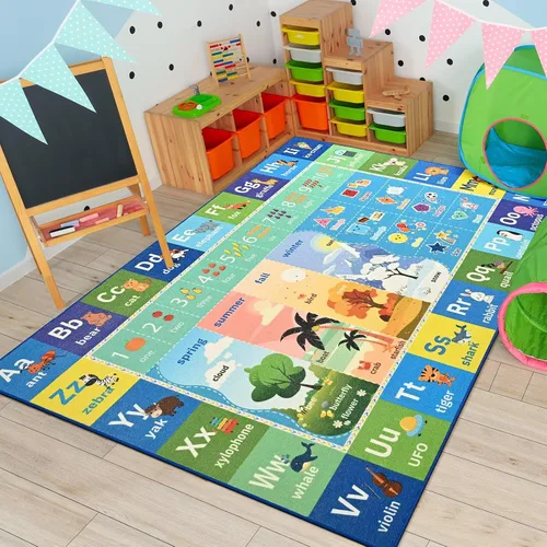 Macgace Alfombra ABC para niños para sala de juegos, 3x5 Alfombras lavables para aulas, tapete de juego educativo para niños pequeños con letras del