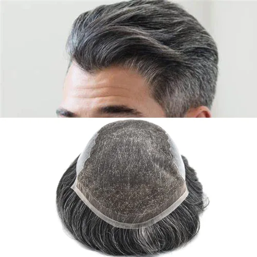 Miniatura 97 de Toupee para hombres pieza de pelo suave suizo encaje real sistema de cabello humano reemplazo blanqueado nudo mens tupé sistema de pelo para hombres