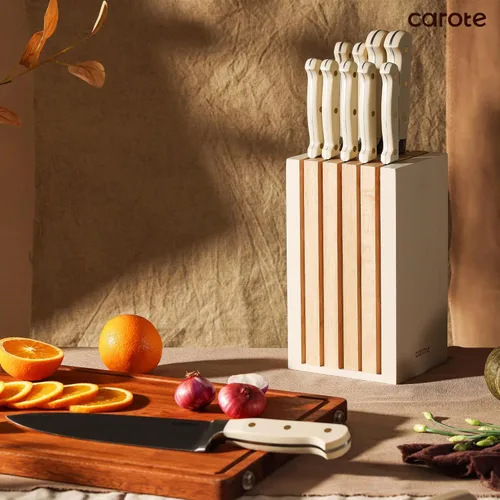 Miniatura 8 de CAROTE Juego de 11 piezas de cuchillos con bloque para cocina, hoja de acero inoxidable ultra afilada, mango ergonómico triple remachado, bloque
