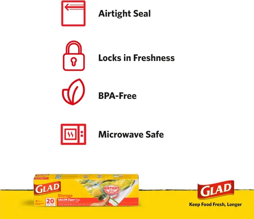 Miniatura 4 de Glad Bolsas de almacenamiento de alimentos con cremallera para congelador - Galón - 20