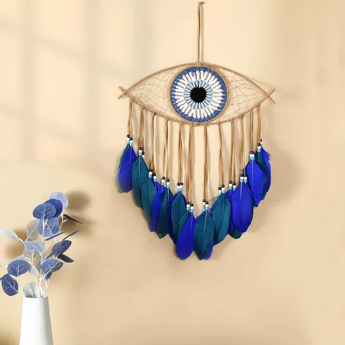 Miniatura 3 de Holmgren Atrapasueños de ojo Turco - Hecho a mano azul para arte de pared, decoración de apartamento, dije de buena suerte para oficinas del hogar