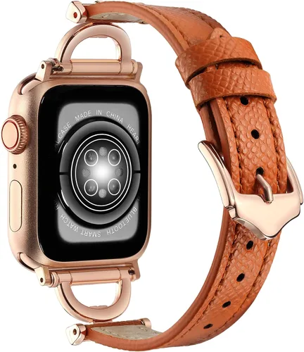 Miniatura 7 de Correa de cuero genuino compatible con Apple Watch para mujeres 38mm 40mm 41mm 42mm (serie 2024 10), correa de cuero delgada de diseñador